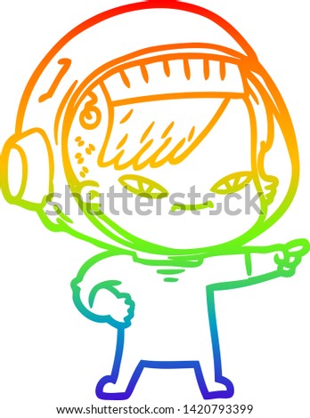rainbow gradient line drawing of a cartoon astronaut woman