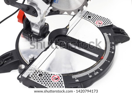 miter circular saw on white background