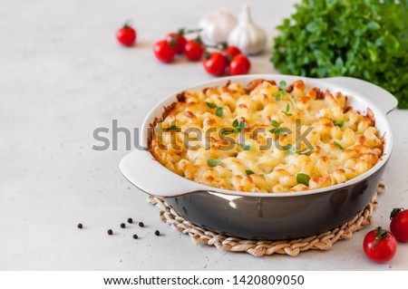 Pasta and Cheese Bake, copy space for your text Royalty-Free Stock Photo #1420809050