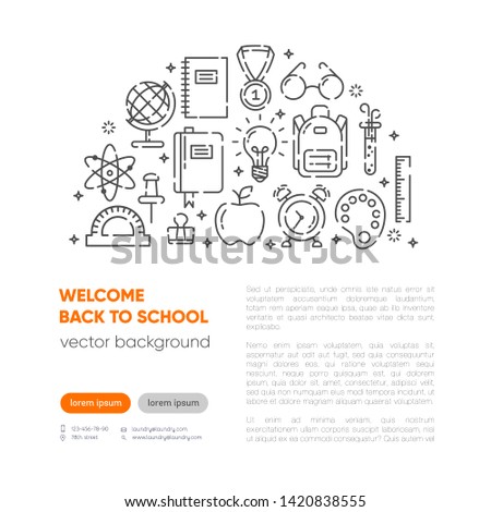 Back to school banner with outline icons of school supplies. Welcome back to school brochure. Thin line icons banner. Learning and education. Vector illustration, eps 10.