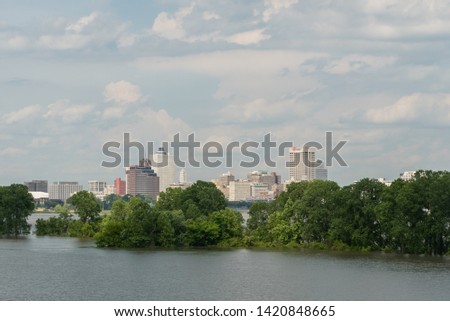 Downtown Memphis vista viewed from the Mississippi river in springtime, Tennessee