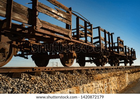 Old and rusty train wagons in a sunny day.