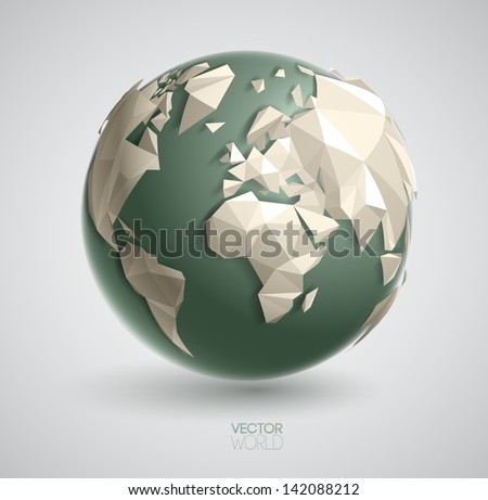 Vector world globe illustration, with 3d triangular map of the earth, and smooth shadows. The artwork is entirely vector based, and all elements are perfectly editable.