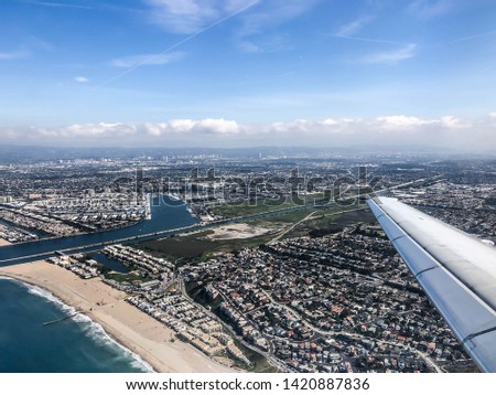 Coastal view of California from airplane upon take off