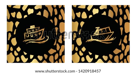Vector Illustration of Gold Card, Poster and Wallpaper of Boat and Ship Icon with Leopard Print. Graphic Design For Background, Template, Decoration and More. 