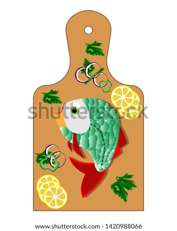 Cooking fish. Fish on the cutting board. Vector illustration.