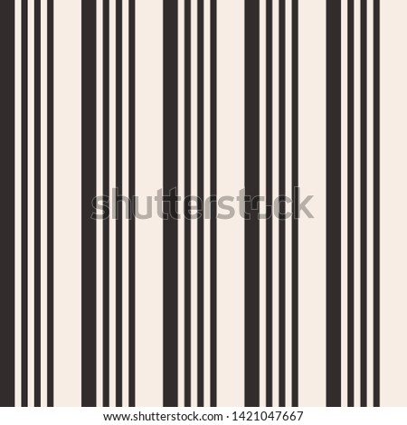 Abstract seamless pattern of vertical dark brown bright stripes. Regularly repeating color lines on beige background. Design for background, wallpaper, wrapping, fabric, textile. Vector color backgrou