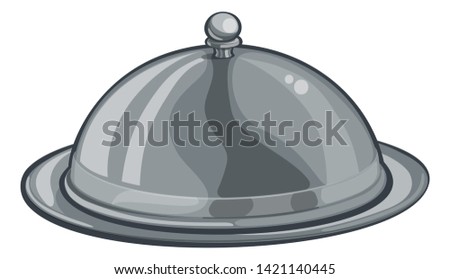 A silver plate or platter domed cloche of food cartoon object.