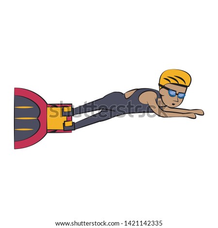 Water sport man with fins swimming cartoon isolated vector illustration graphic design