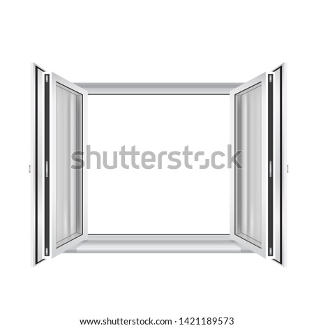 White open window template on white background. Home outdoor exterior element. Architecture build object