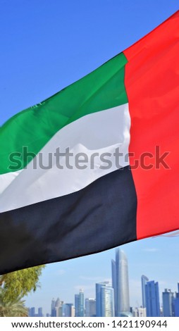 United Arab emirates flag and city view
