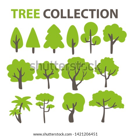 Flat tree collection For decorating the background of a cartoon tree