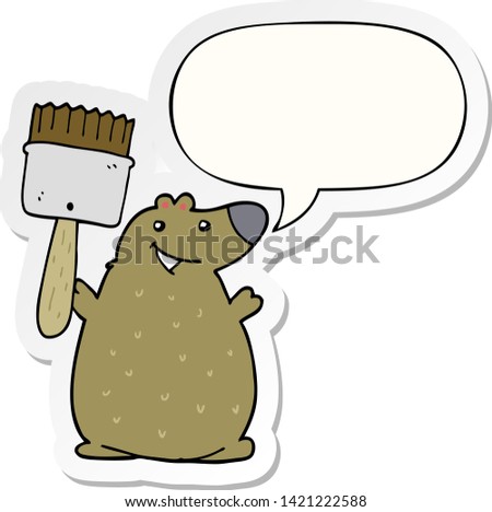 cartoon bear with paint brush with speech bubble sticker