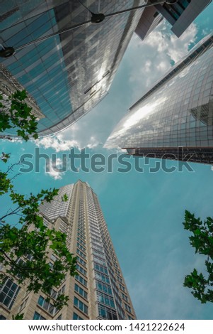 Low Angle Shot of Three Skyscrapers in Sydney’s Business District, Australia. High Resolution Image.