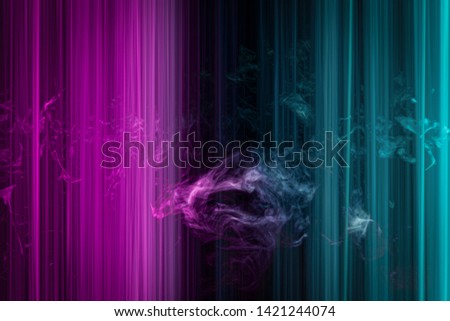 Abstract blue and pink neon glowing crossing lines pattern. Dark  background of colorful neon glowing light shapes.
