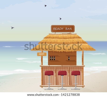 Beach bar Vector. Summer tropic seaside. Wooden house template icon
