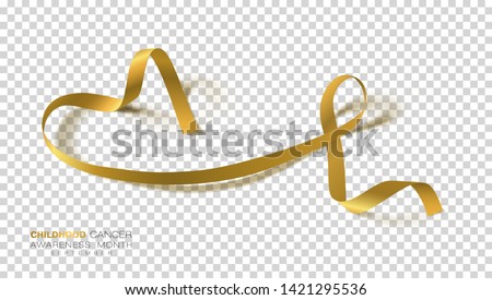 Childhood Cancer Awareness Month. Gold Color Ribbon Isolated On Transparent Background. Vector Design Template For Poster. Illustration.