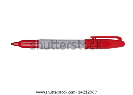 Plastic Marker pen with cap off isolated over white Royalty-Free Stock Photo #14212969