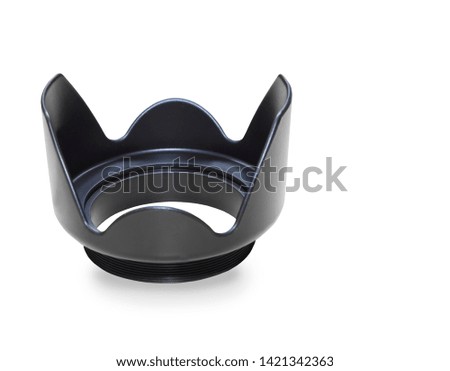 Black plastic lens hood isolated over white