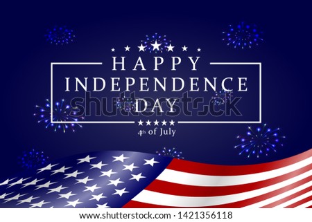 Happy Independence Day - Fourth of July background. Fourth of July design. USA Independence Day banner with national flag and fireworks. Vector illustration. Royalty-Free Stock Photo #1421356118