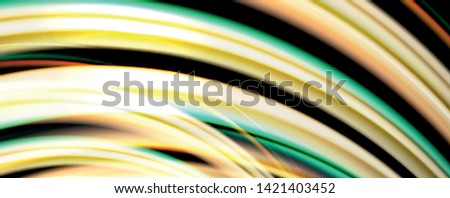 Fluid color swirls on black. Modern background with trendy design. Vector rainbow style