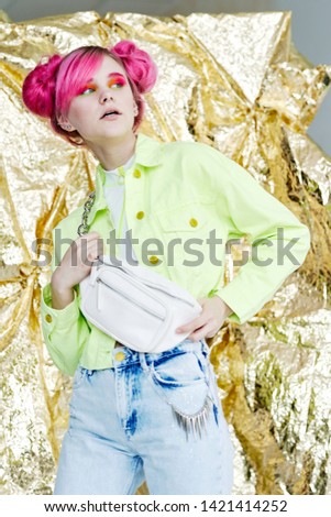 foil woman with pink hair retro style