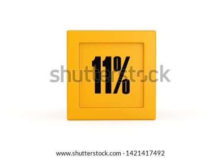 11 percent text in black color with yellow block isolated on white backgroud, 3d illustration.