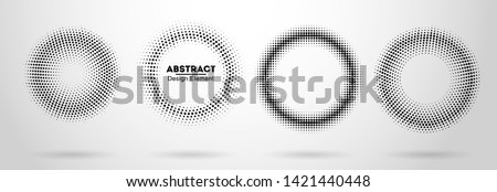 Halftone dotted background circularly distributed frame for business advertising, catalog or annual report cover. Halftone effect vector hipster pattern. Modern Circle Dots isolated on the white. Royalty-Free Stock Photo #1421440448