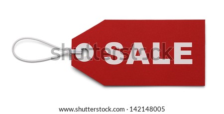 Red Tag with the word Sale on it, Isolated on White Background.