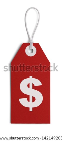 Large Red Tag with the Money Symbol Isolated on White Background.