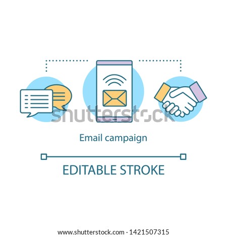 Email campaign concept icon. Brand promotion idea thin line illustration. Digital marketing strategy. Commercial messages. Vector isolated outline drawing. Editable stroke