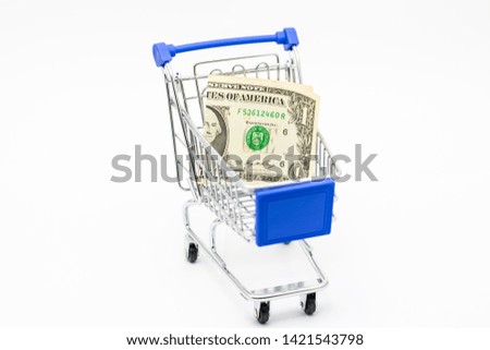 Dollar in Shopping Cart Isolated On White Background