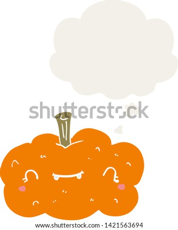 cartoon pumpkin with thought bubble in retro style