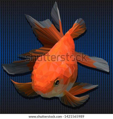 Illustration polygonal 3D of golden fish with deep blue line background.
