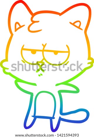 rainbow gradient line drawing of a bored cartoon cat