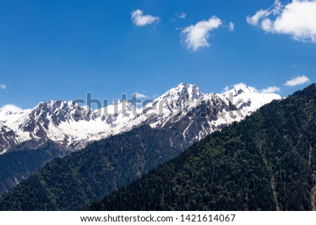 Blue sky mountains with trees