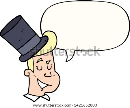 cartoon man wearing top hat with speech bubble