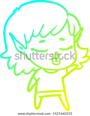 cold gradient line drawing of a pretty cartoon elf girl