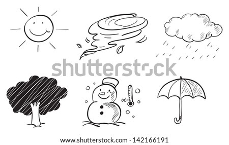 Illustration of the different kinds of weather on a white background