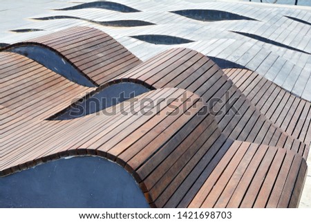 Modern Curved S Shaped Brown Wooden Bench Outdoor Free Images And