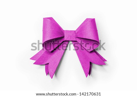 Pink ribbon recycled paper on white background. Paper craft.
