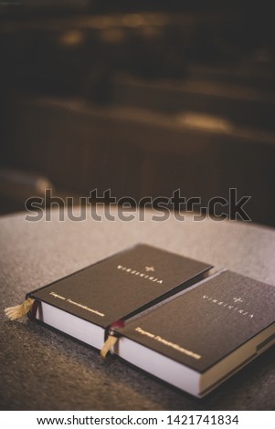Two bibles on a church table
