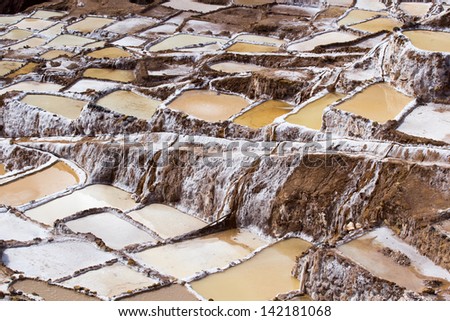 Peru, Salinas de Maras, Pre Inca traditional salt mine (salinas).