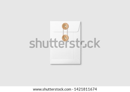Real photo, white A6/C6 size string and brown washer envelope mockup template, isolated on light grey background. High resolution.
