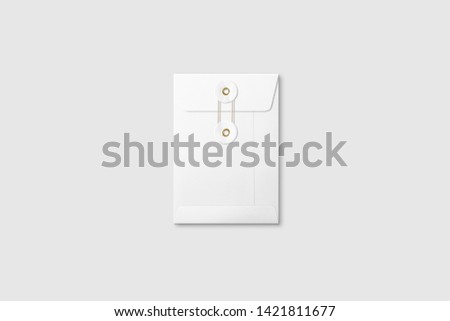 Real photo, white A6/C6 size string and washer envelope mockup template, isolated on light grey background. High resolution.