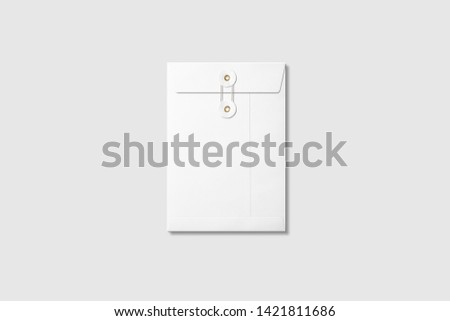 Real photo, white A5/C5 size string and washer envelope mockup template, isolated on light grey background. High resolution.