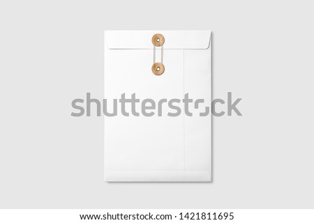 Real photo, white A4/C4 size string and brown washer envelope mockup template, isolated on light grey background. High resolution.