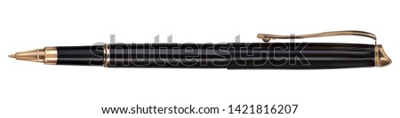 Vector. Mock Up. Black ballpoint pen with a cap. Vector illustration isolated on white background. Royalty-Free Stock Photo #1421816207