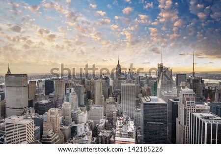 Wonderful aerial view of Manhattan Skyscrapers.
