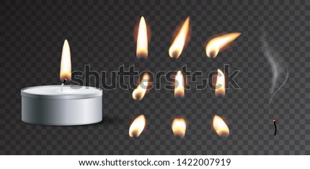 Vector realistic tea candle with fire and candle fire set isolated on transparent background Royalty-Free Stock Photo #1422007919